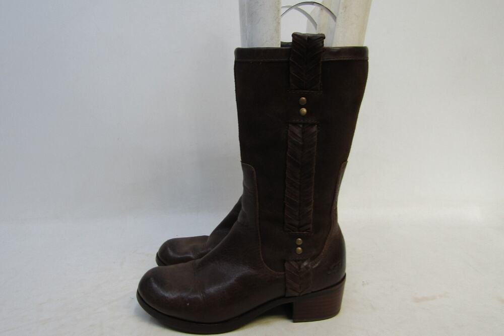 UGG Womens Size 5.5 M Brown Leather Zip Mid Calf Fashion Boots Bootie